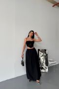 BEL LASTİKLİ BALON ETEK ŞANEL BOY SOFT KUMAŞ - Siyah resmi